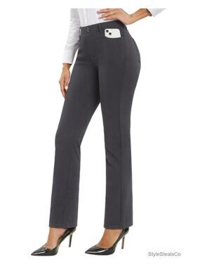 Stretch Straight Leg Work Pants with Pockets - Wrinkle Resistant